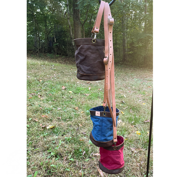 Navy Blue Waxed Canvas and Leather Bucket (12 ounce)