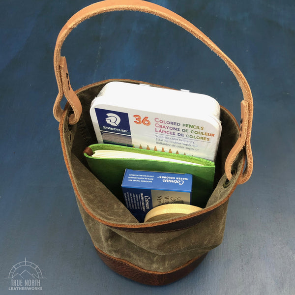 Blue Waxed Canvas and Leather Bucket (12 ounce)
