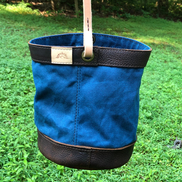 Blue Waxed Canvas and Leather Bucket (12 ounce)