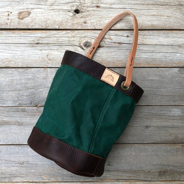 Dark Green Waxed Canvas and Leather Bucket (10 ounce)