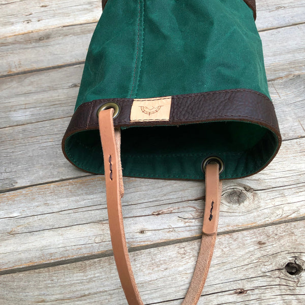 Dark Green Waxed Canvas and Leather Bucket (10 ounce)