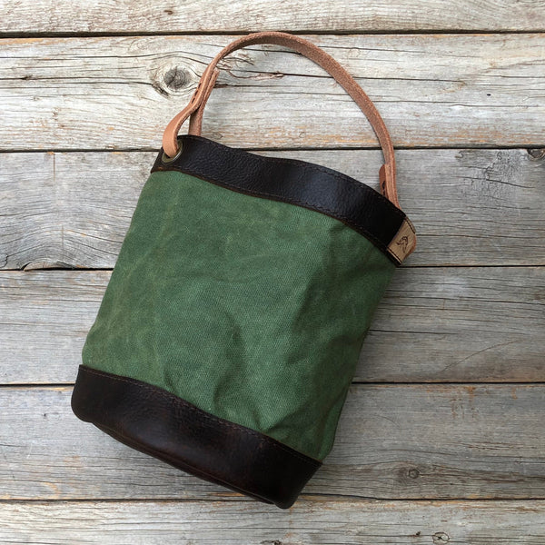Light Green Waxed Canvas and Leather Bucket (12 ounce)