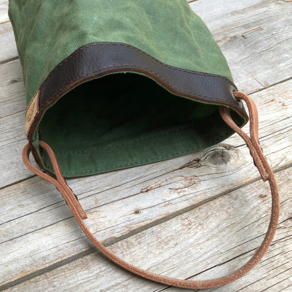 Light Green Waxed Canvas and Leather Bucket (12 ounce)