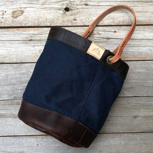 Navy Blue Waxed Canvas and Leather Bucket (12 ounce)