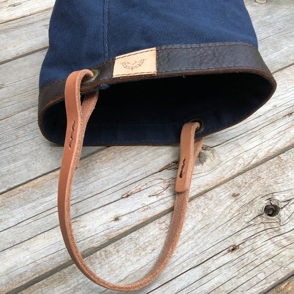Navy Blue Waxed Canvas and Leather Bucket (12 ounce)