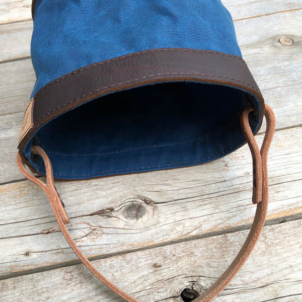 Blue Waxed Canvas and Leather Bucket (12 ounce)