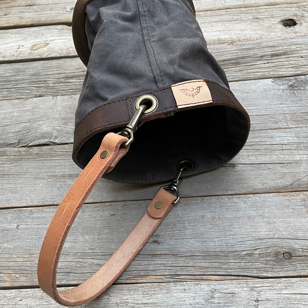 Gray Waxed Canvas and Leather Bucket (12 ounce)