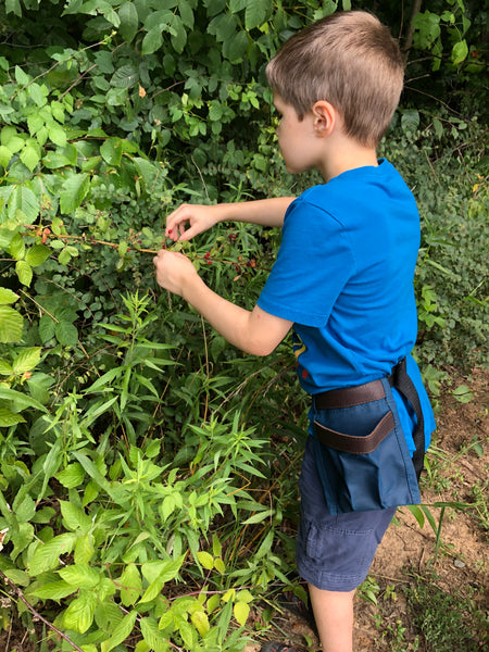 Child size Dark Blue Waxed Canvas and Leather Collecting Pockets