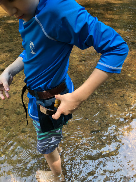 Adult size Dark Blue Waxed Canvas and Leather Collecting Pockets