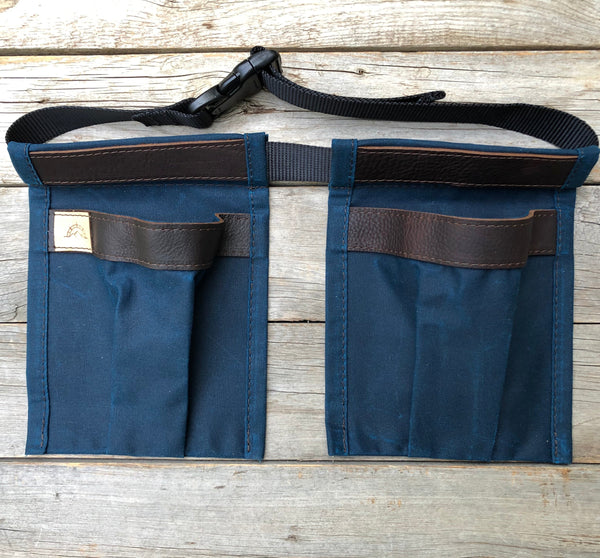 Child size Dark Blue Waxed Canvas and Leather Collecting Pockets