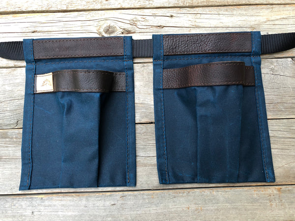 Child size Dark Blue Waxed Canvas and Leather Collecting Pockets