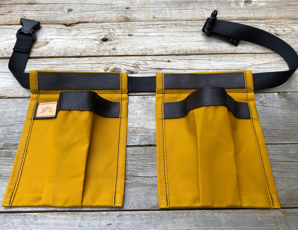 Child size Yellow Waxed Canvas and Leather Collecting Pockets