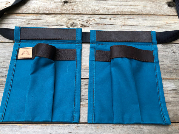 Child size Teal Waxed Canvas and Leather Collecting Pockets