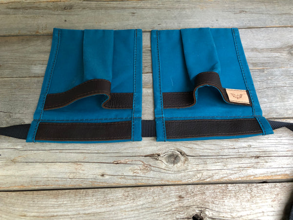 Child size Teal Waxed Canvas and Leather Collecting Pockets