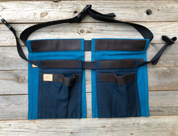 Adult size Dark Green Waxed Canvas and Leather Collecting Pockets