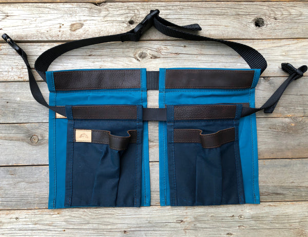 Child size Dark Blue Waxed Canvas and Leather Collecting Pockets