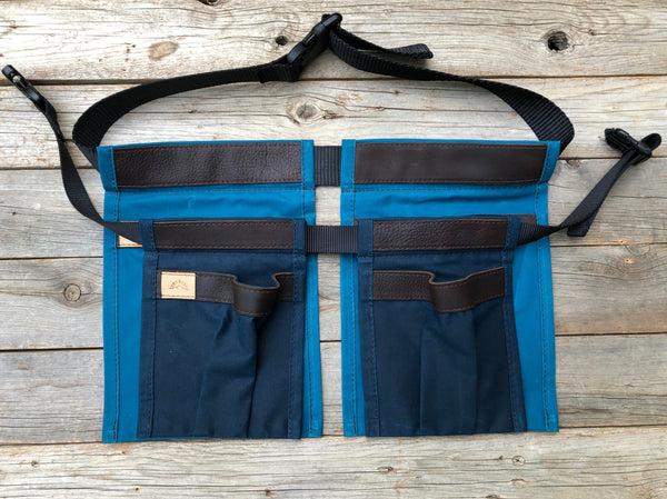 Adult size Dark Blue Waxed Canvas and Leather Collecting Pockets