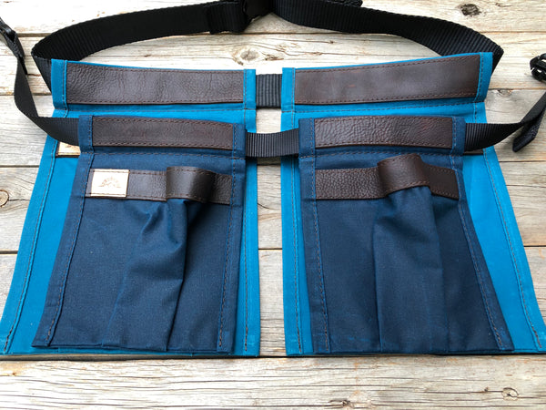 Child size Dark Blue Waxed Canvas and Leather Collecting Pockets