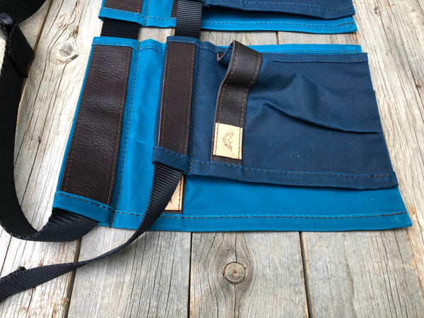 Adult size Teal Waxed Canvas and Leather Collecting Pockets