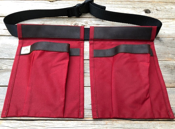 Adult size Red Waxed Canvas and Leather Collecting Pockets