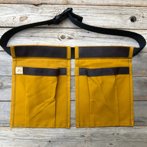 Adult size Yellow Waxed Canvas and Leather Collecting Pockets