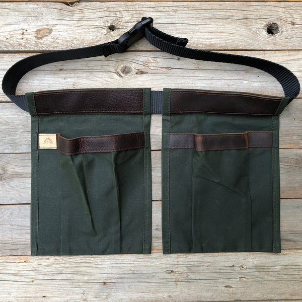 Adult size Dark Green Waxed Canvas and Leather Collecting Pockets