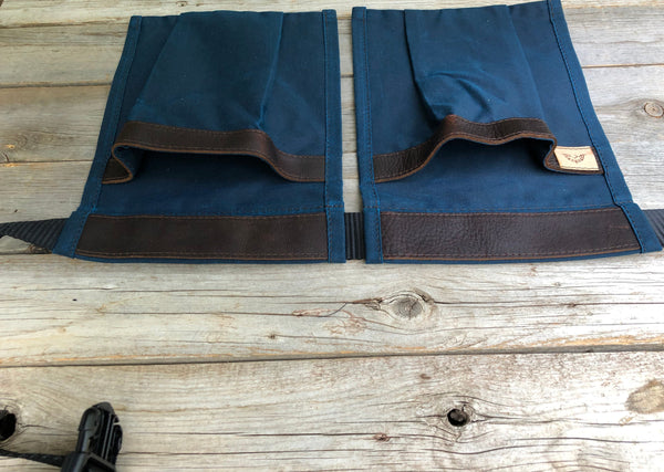 Adult size Dark Blue Waxed Canvas and Leather Collecting Pockets