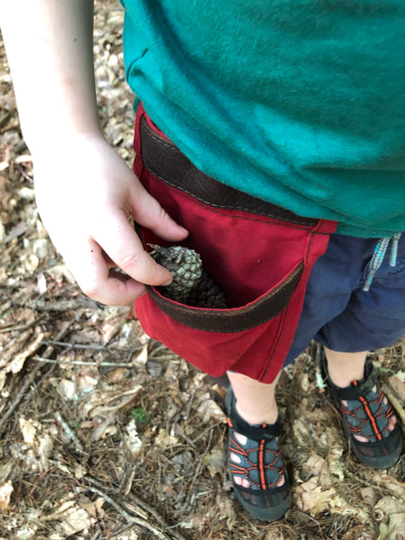 Adult size Pink Waxed Canvas and Leather Collecting Pockets