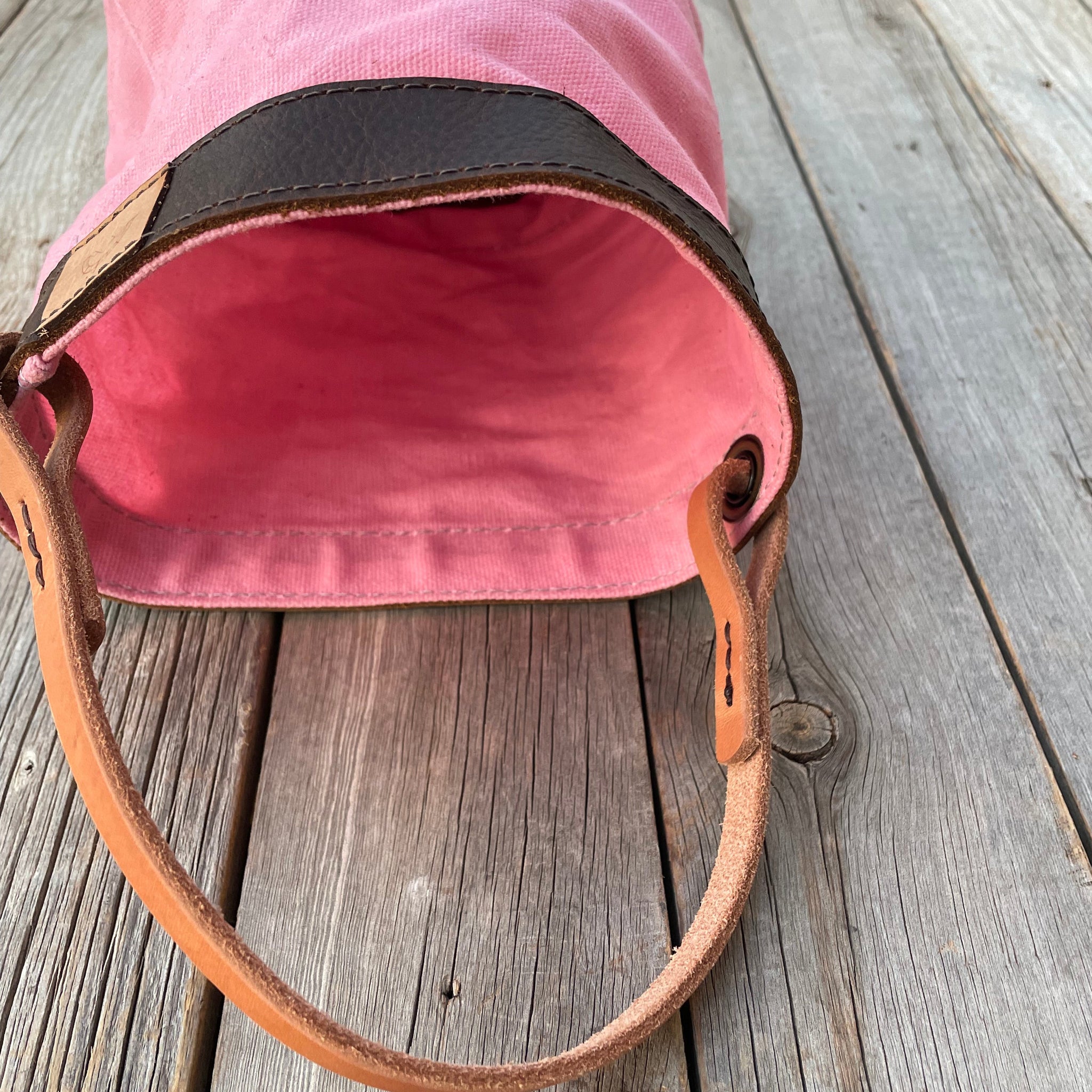 Spring Pink Waxed Canvas and Leather Bucket (12 ounce)