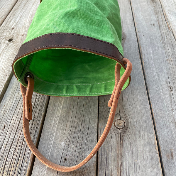 Spring Green Waxed Canvas and Leather Bucket (12 ounce)