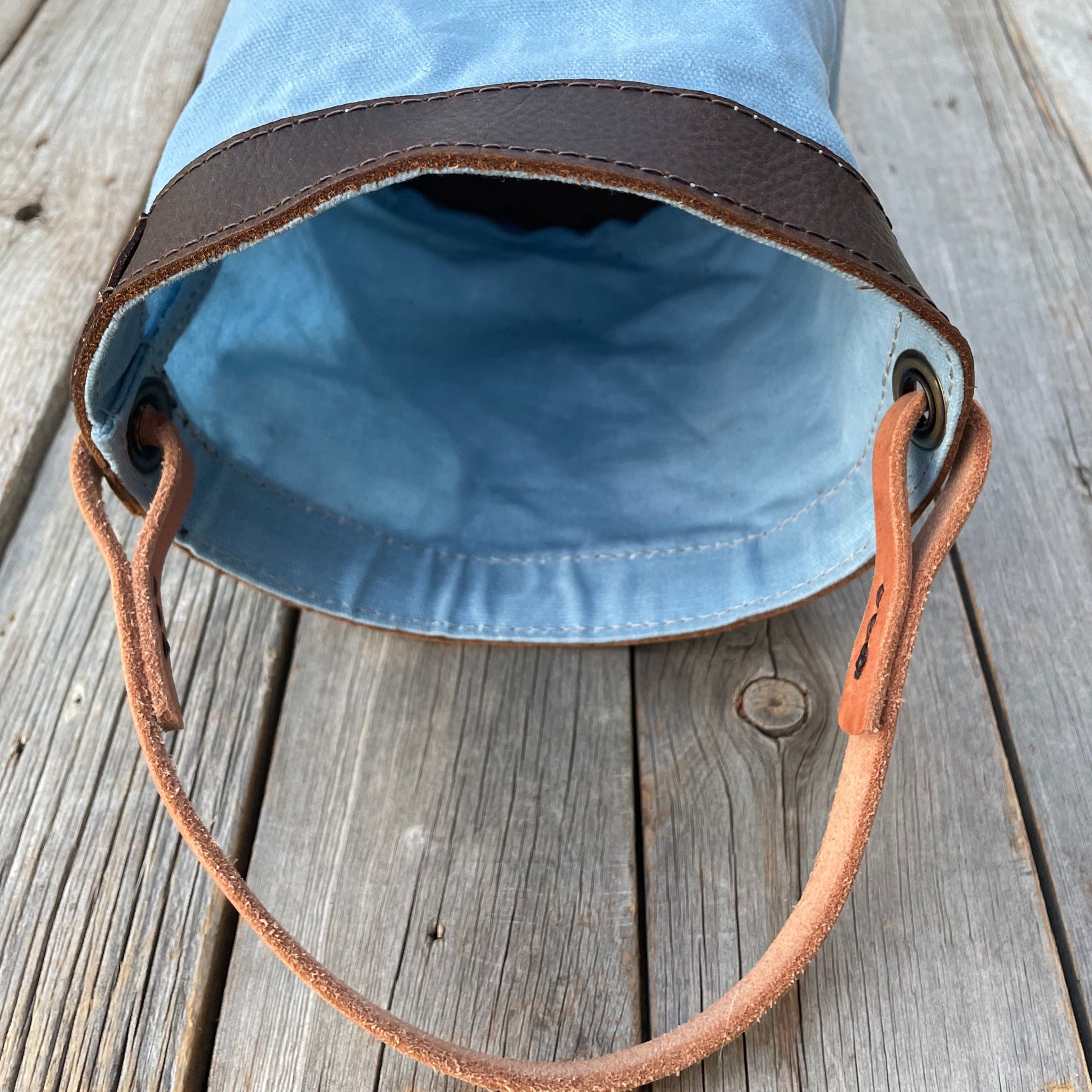 Spring  Blue Waxed Canvas and Leather Bucket (12 ounce)