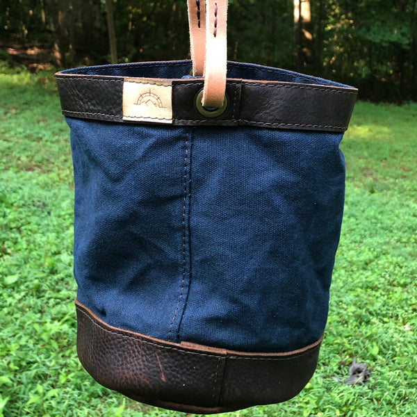 Navy Blue Waxed Canvas and Leather Bucket (12 ounce)