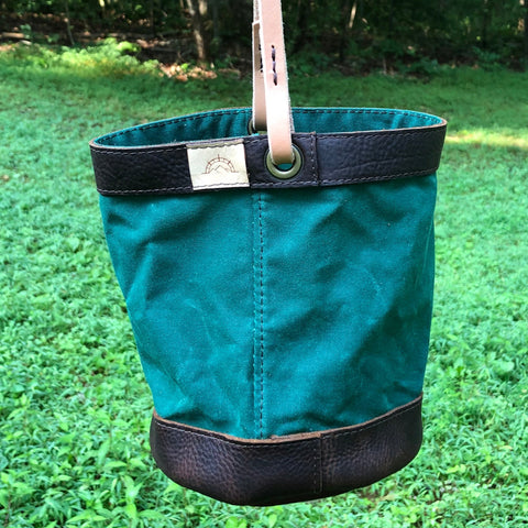 Dark Green Waxed Canvas and Leather Bucket (10 ounce)
