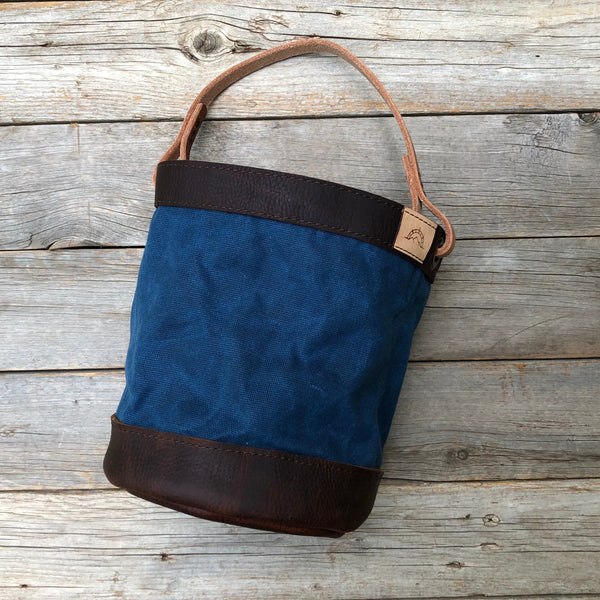 Blue Waxed Canvas and Leather Bucket (12 ounce)