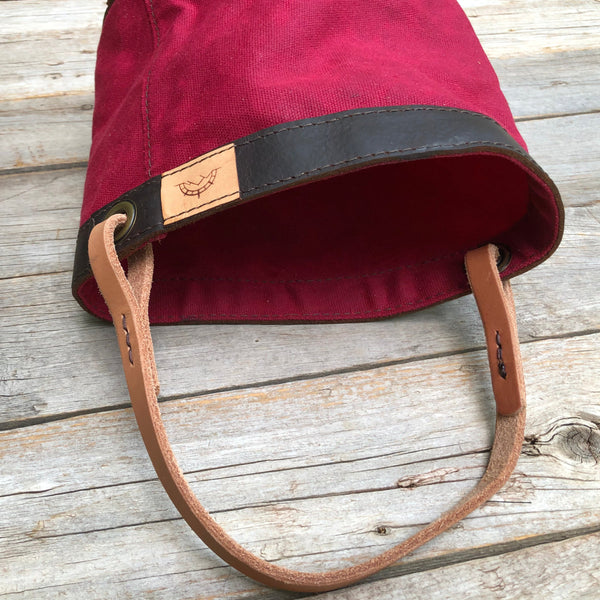 Red Waxed Canvas and Leather Bucket (12 ounce)