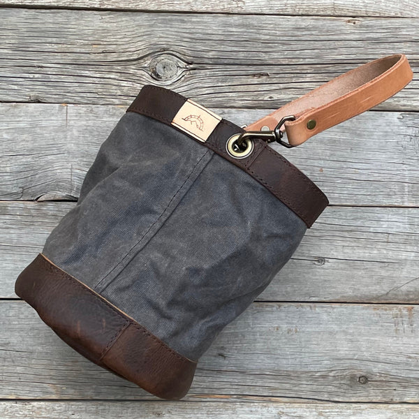 Gray Waxed Canvas and Leather Bucket (12 ounce)