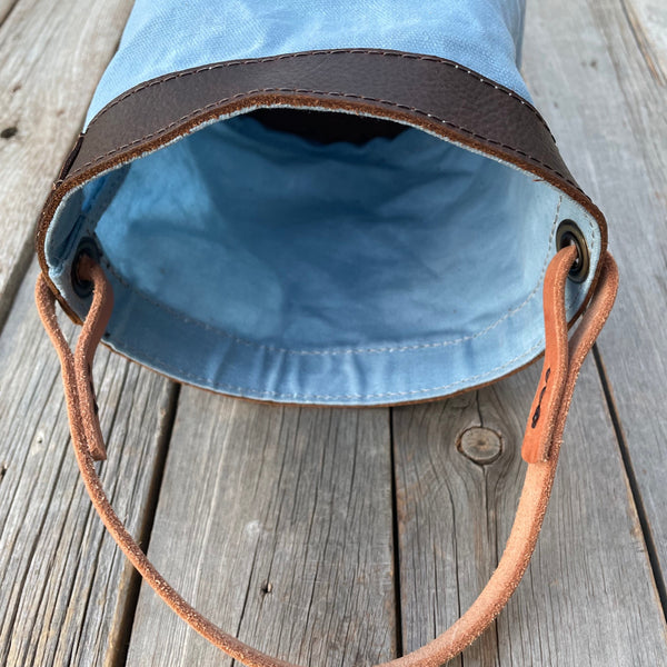 Spring Blue Waxed Canvas and Leather Bucket (12 ounce)