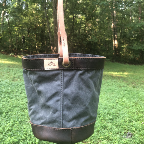 Gray Waxed Canvas and Leather Bucket (10 ounce)