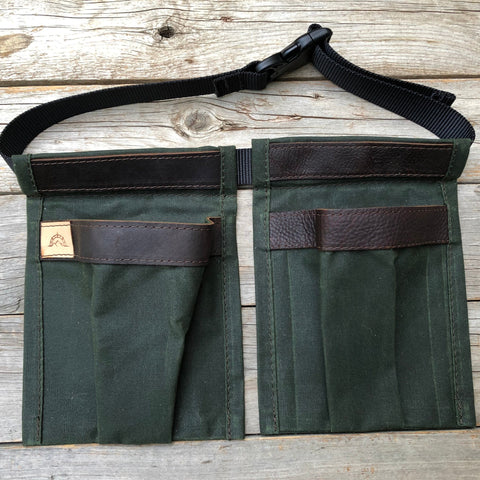 Child size Dark Green Waxed Canvas and Leather Collecting Pockets