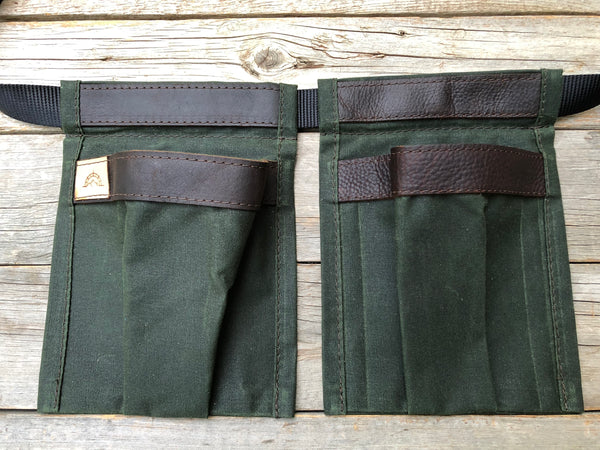 Child size Dark Green Waxed Canvas and Leather Collecting Pockets