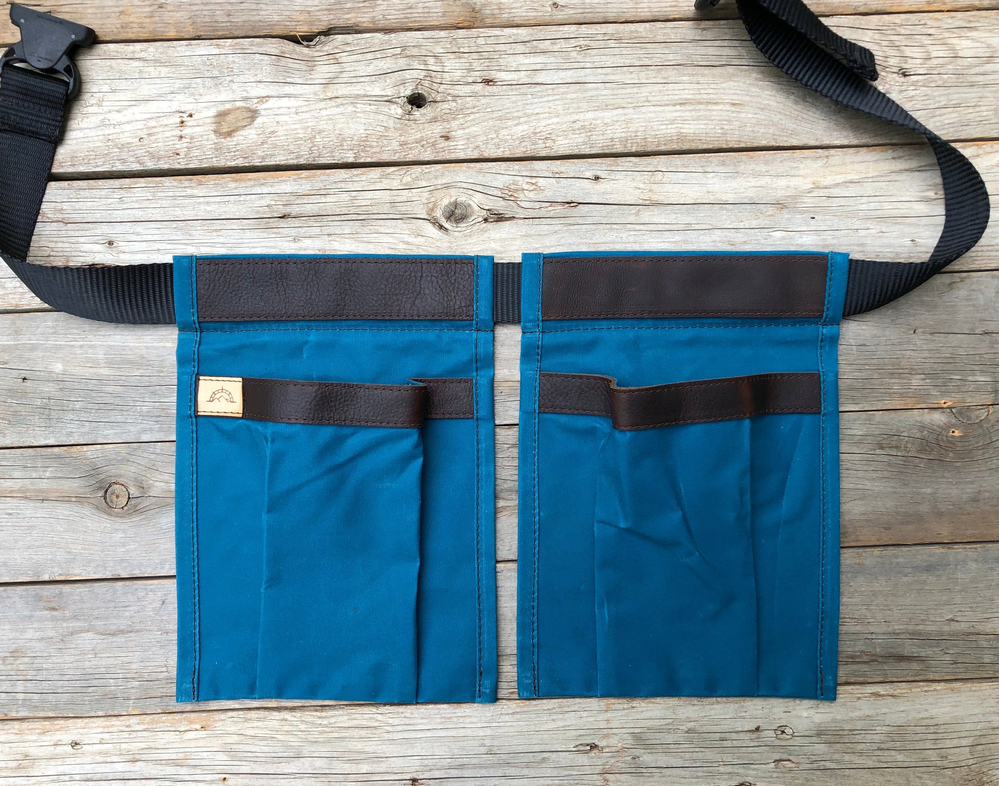 Child size Teal Waxed Canvas and Leather Collecting Pockets