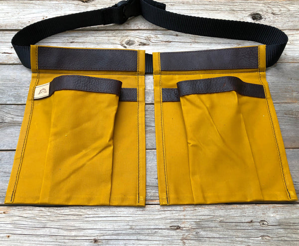 Adult size Yellow Waxed Canvas and Leather Collecting Pockets