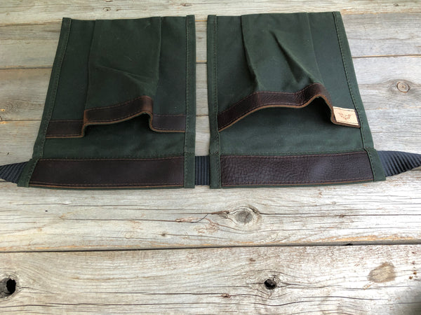 Adult size Dark Green Waxed Canvas and Leather Collecting Pockets