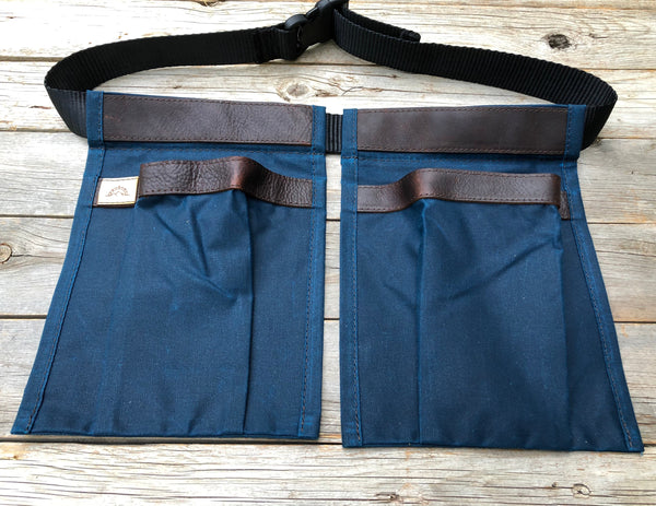 Adult size Dark Blue Waxed Canvas and Leather Collecting Pockets