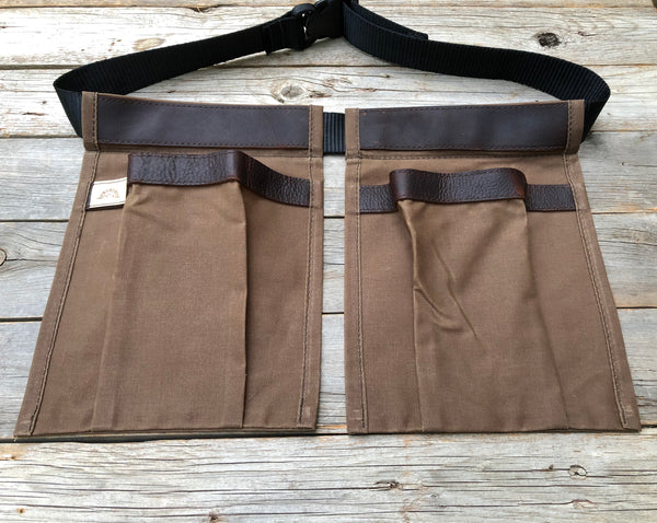 Adult size Brown Waxed Canvas and Leather Collecting Pockets