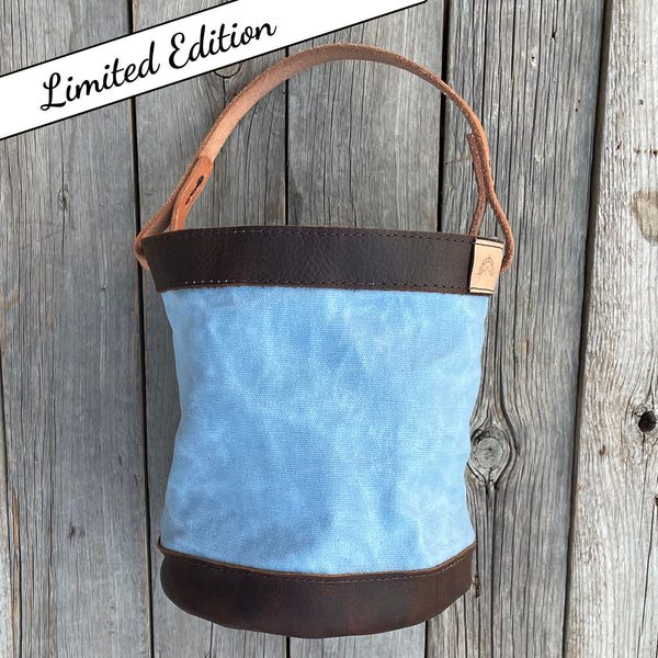 Spring Blue Waxed Canvas and Leather Bucket (12 ounce)